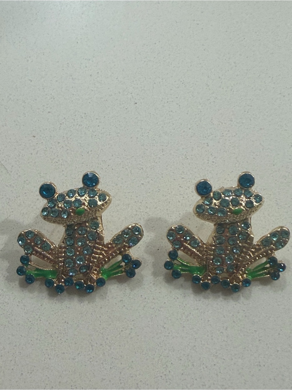 Cute Blue & Green Frog Rhinestone Stud Earrings